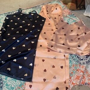 2 pieces satin pijama set and one night satin dress
